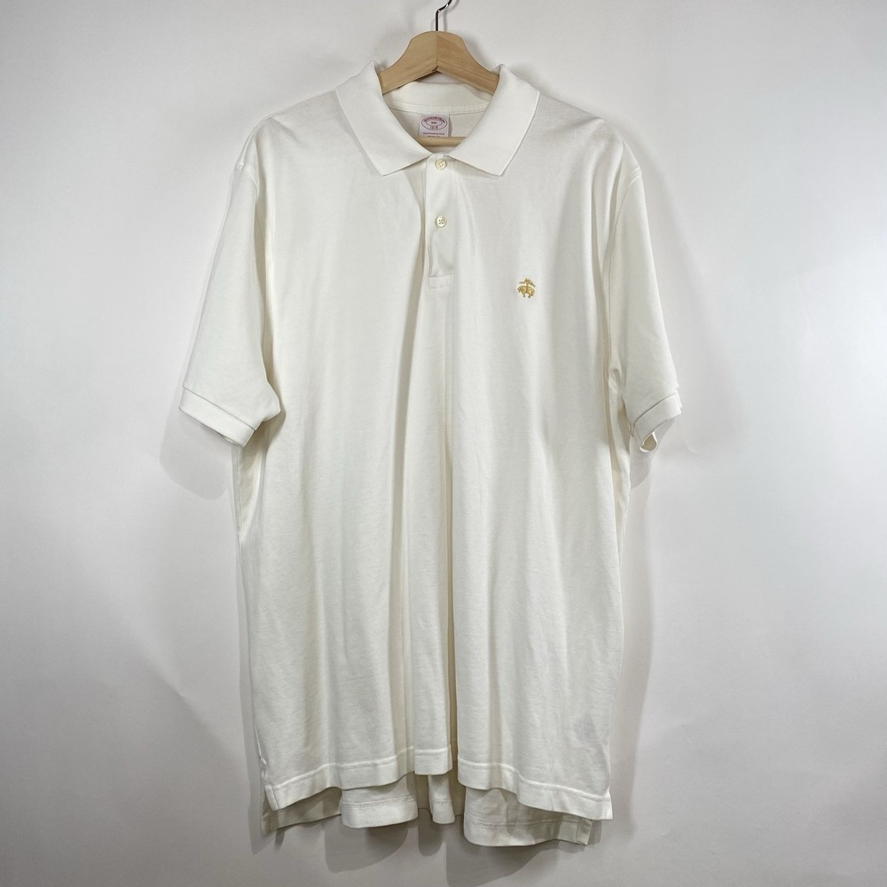 Brooks Brothers Mens Performance Polo Original Fit White Shirt  Size XXL Cotton